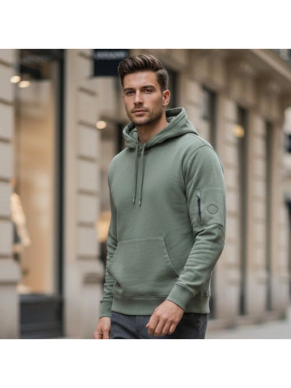 C.P. Company Hoodie Large Green Garment Dyed Lens Sleeve Authentic